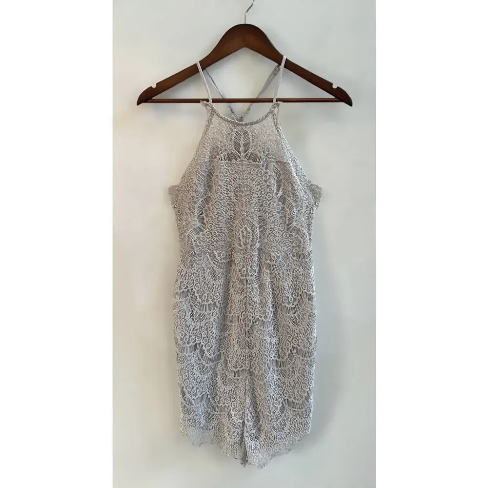 Free People NWT Gray XS Mini Lace Slip Dress She’s Got It